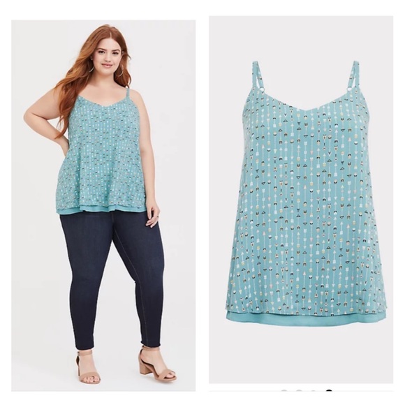 torrid Tops - Torrid SOPHIE CHALLIS DOUBLE LAYER SWING CAMI sage green multicolor arrow size 1